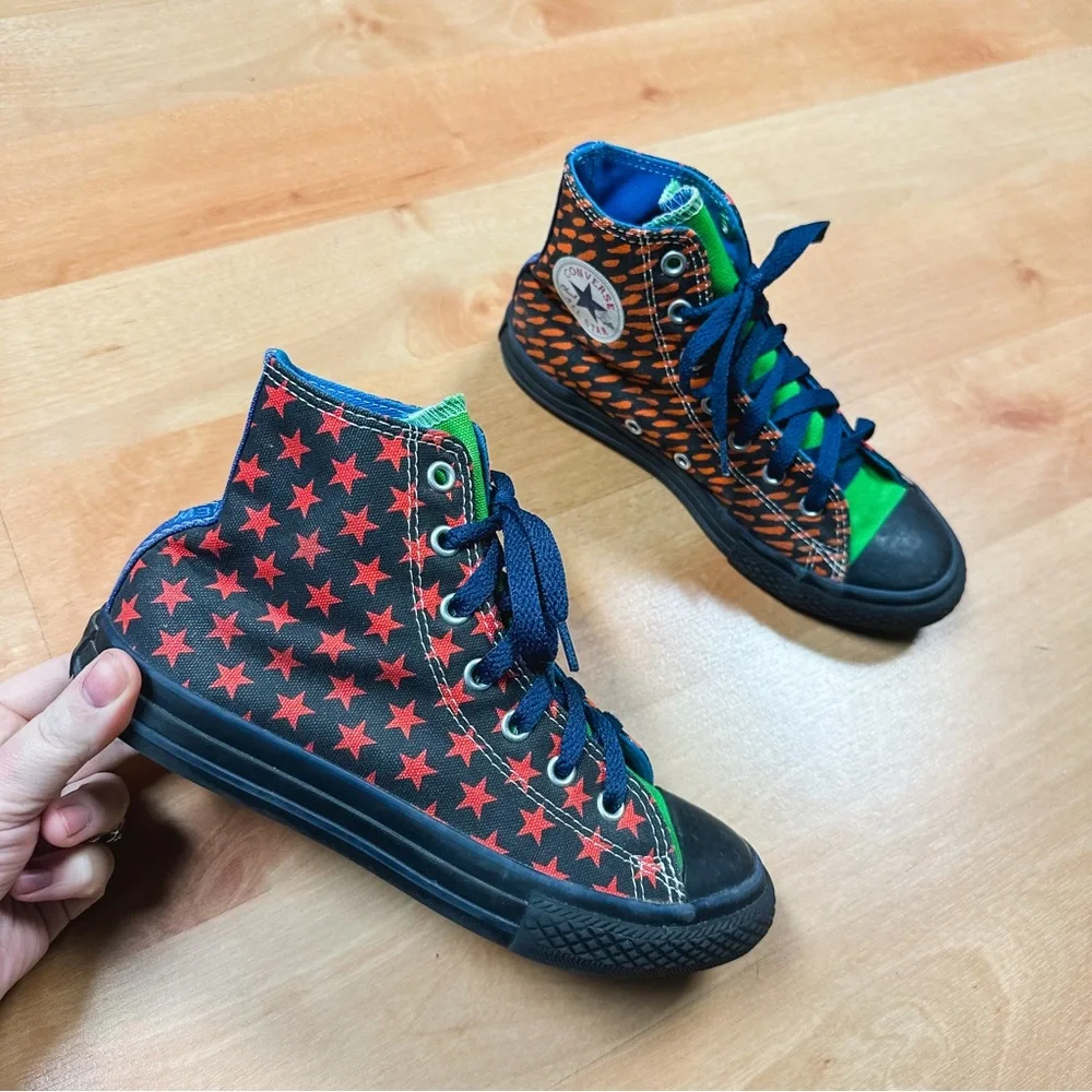 Chuck Taylor All Star High Top Black Multi-Color Graphic Sneakers Kids Size 2.5